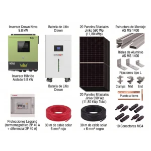 kit crown inversor batería cables estructura
