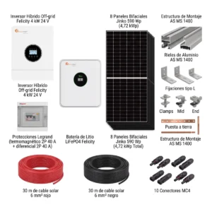 kit-felicity-inversor-4kw-bateria-8-paneles-componentes-cable-tierra