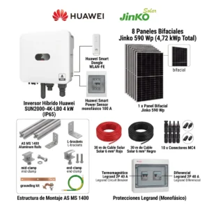 kit-huawei-4-kw-8-paneles-estructura-cables